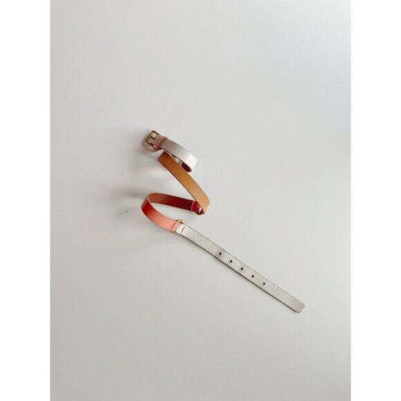 FOSSIL White Coral Pink Tan Leather Brass Buckle Skinny Hip Belt, Size M - Picture 2 of 13